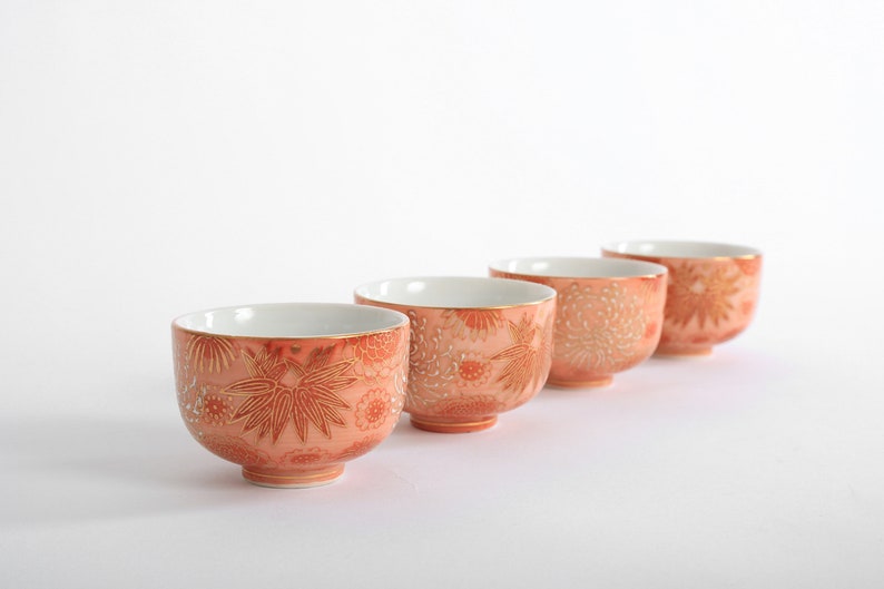 Antique Vintage 1910s Japanese Imperial wear hand panted tea cups Coffee set of 4 image 3