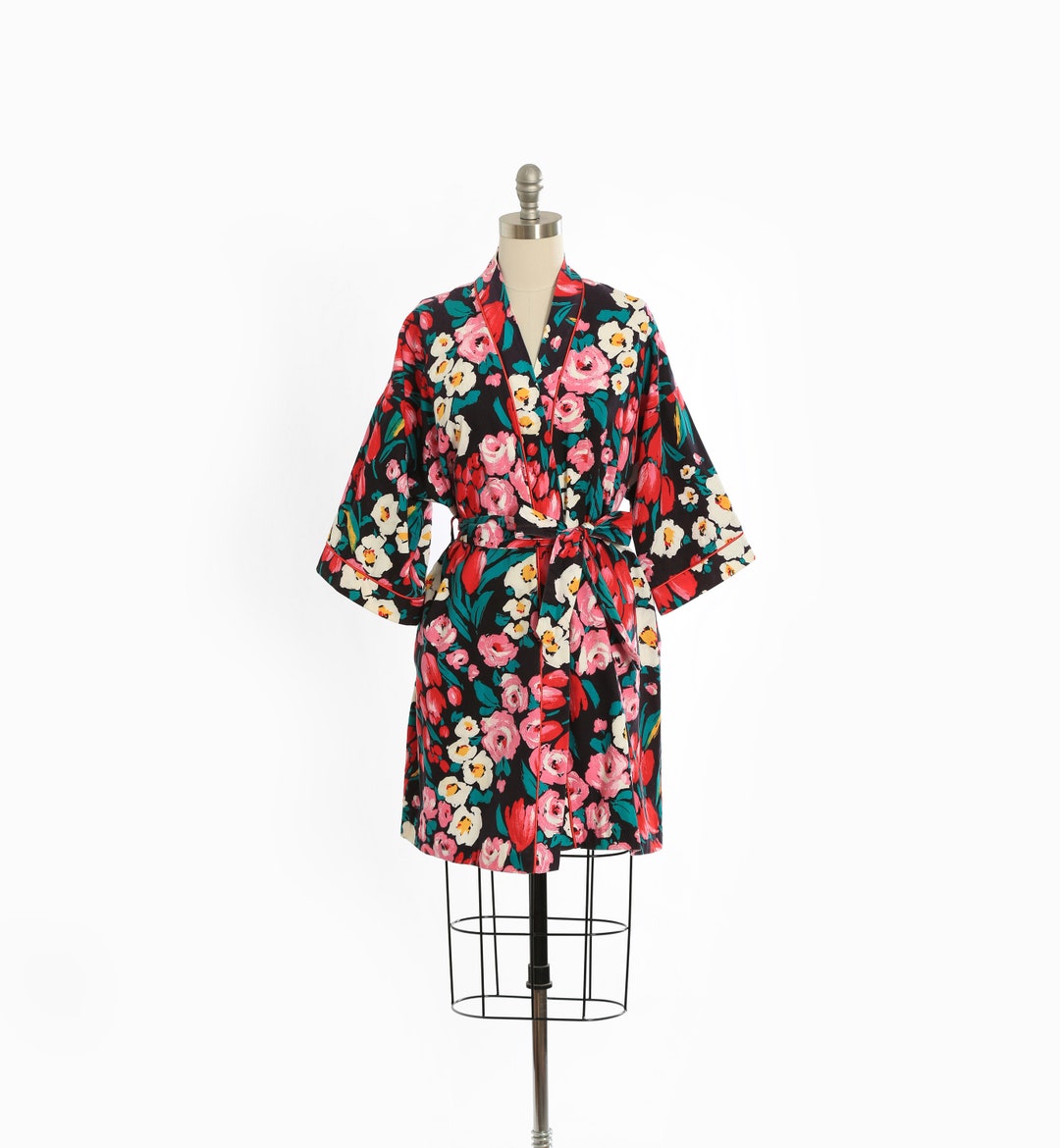 Floral Tulip Robe Vintage 90s Colorful Cotton Floral Robe Etsy