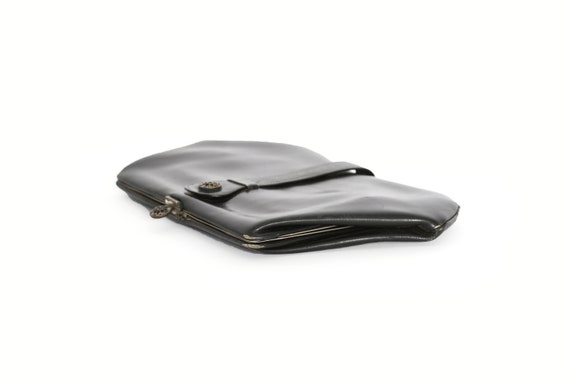 Antique vintage 1930s black leather clutch handba… - image 4