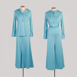 Vintage 70s powder blue palazzo pants bell bottoms leisure suit