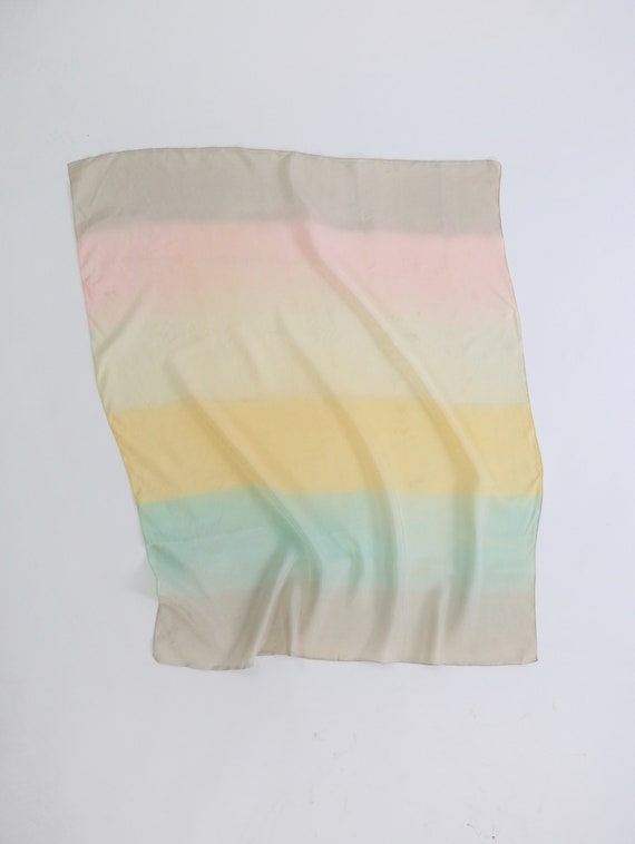 Vintage 60s rainbow ombre hand rolled silk scarf - image 1