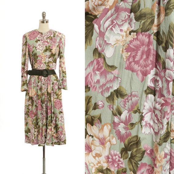 Vintage 90s floral rayon midi dress - image 1