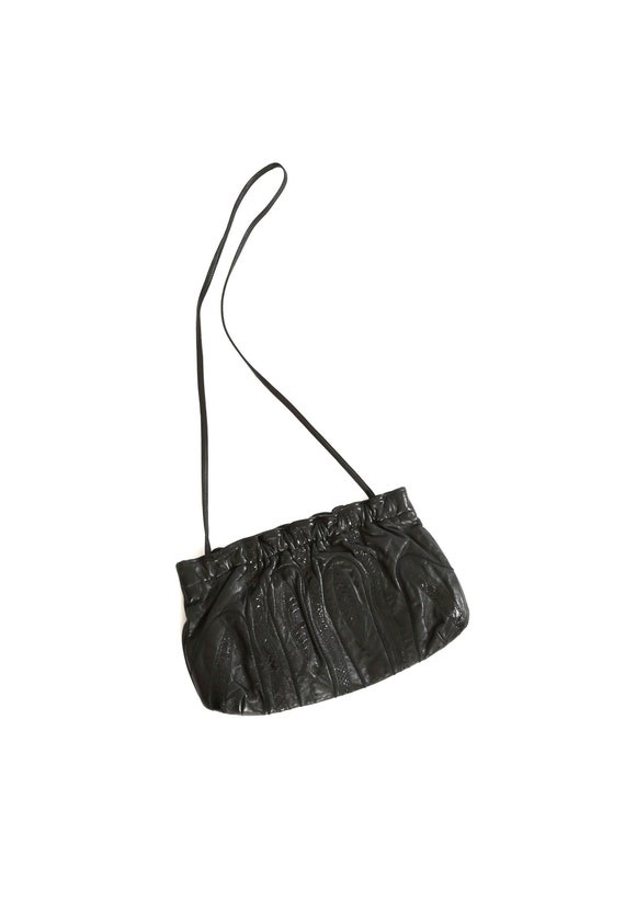 Patchwork leather purse | Vintage 80s black snake… - image 1