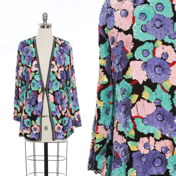 Heavily sequin jacket | Vintage 80s pastel floral