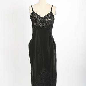Vintage 40s Franklin Simon black silk lace slip dress