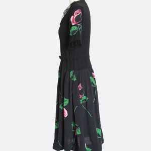 40s rose dress Vintage 40s black floral Appliqué rose midi dress image 9