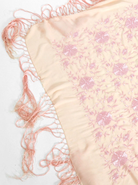 Antique vintage 1920s pink floral silk hand embro… - image 9