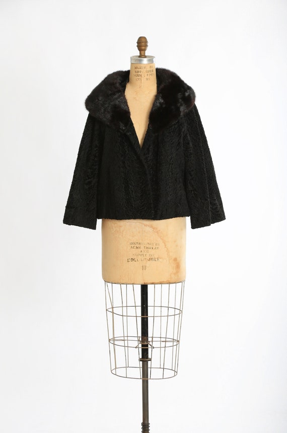 Persian lamb mink fur coat | Vintage 50s black Per