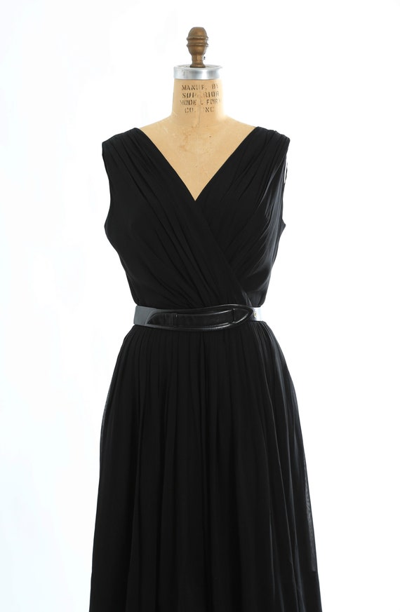 Vintage 50s black silk chiffon dress - image 2