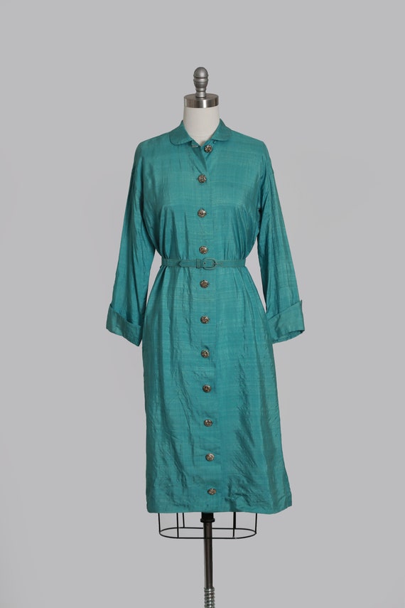 50s silk dress | Vintage 1950s B H Wragge blue si… - image 3