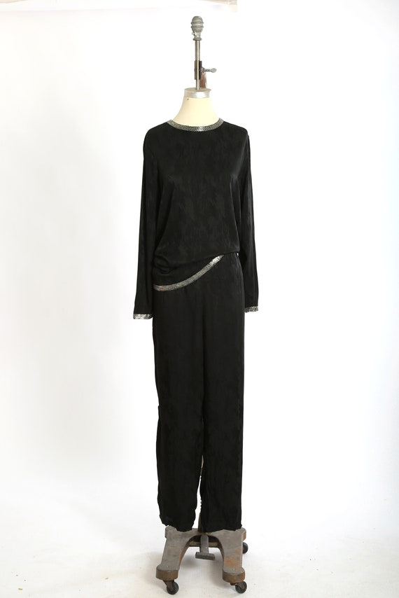 Minimalist silk set | Vintage black silk beaded 2… - image 2