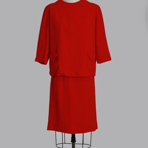 60s red wool suit Vintage 1960s red 2pc shift dress top suit Mid century Modern 2pc dress suit image 7