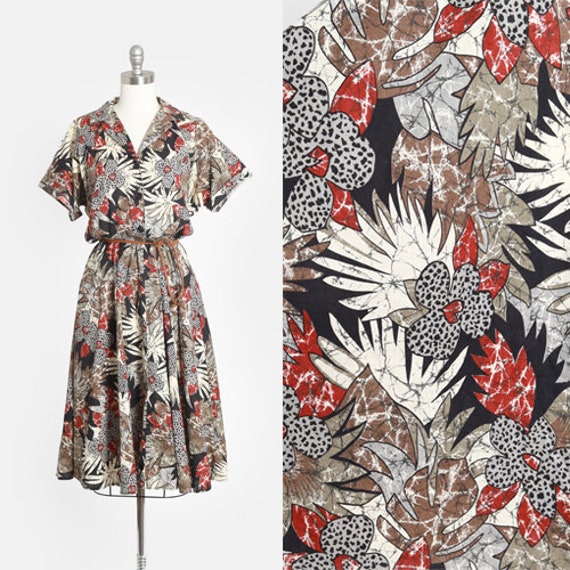 Safari Dress | Vintage 80s Tropical floral leopard