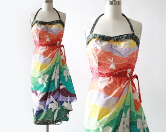 Rainbow Hawaiian dress | Vintage 50s Hawaiian sarong dress | 1950s Tropical floral Sarong dress