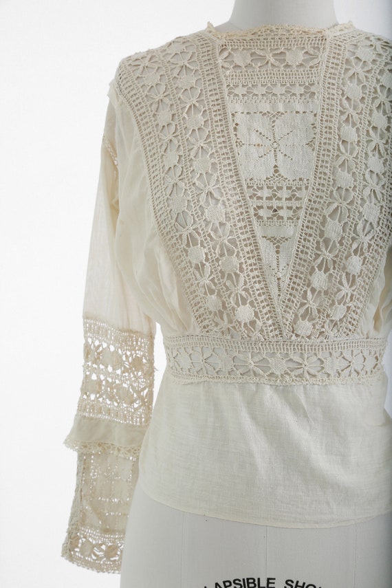 Antique Edwardian 1900s natural cotton lace croch… - image 3