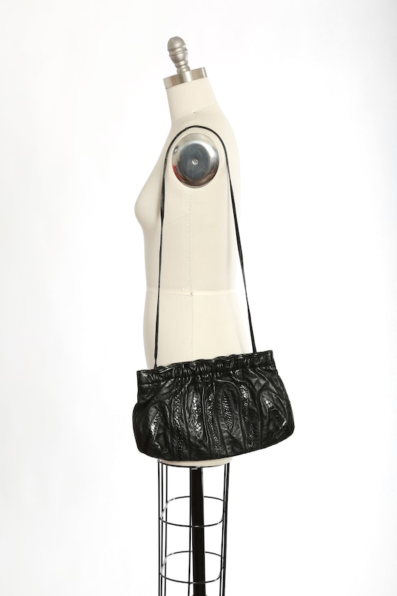 Patchwork leather purse | Vintage 80s black snake… - image 3