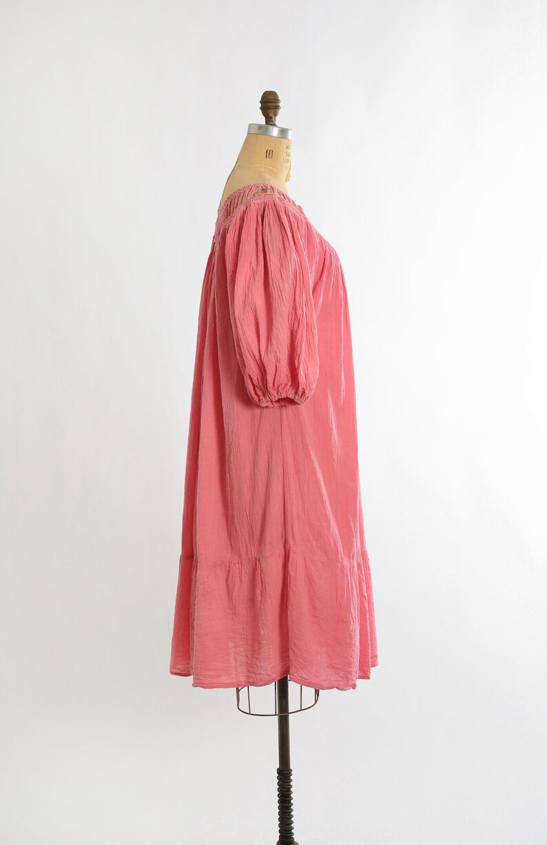 70er Jahre Rosa Baumwoll Gaze Häkelkleid Bild 6