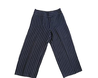 90s Ralph Lauren Seersucker Trousers: Blue Pinstripe Wide Leg