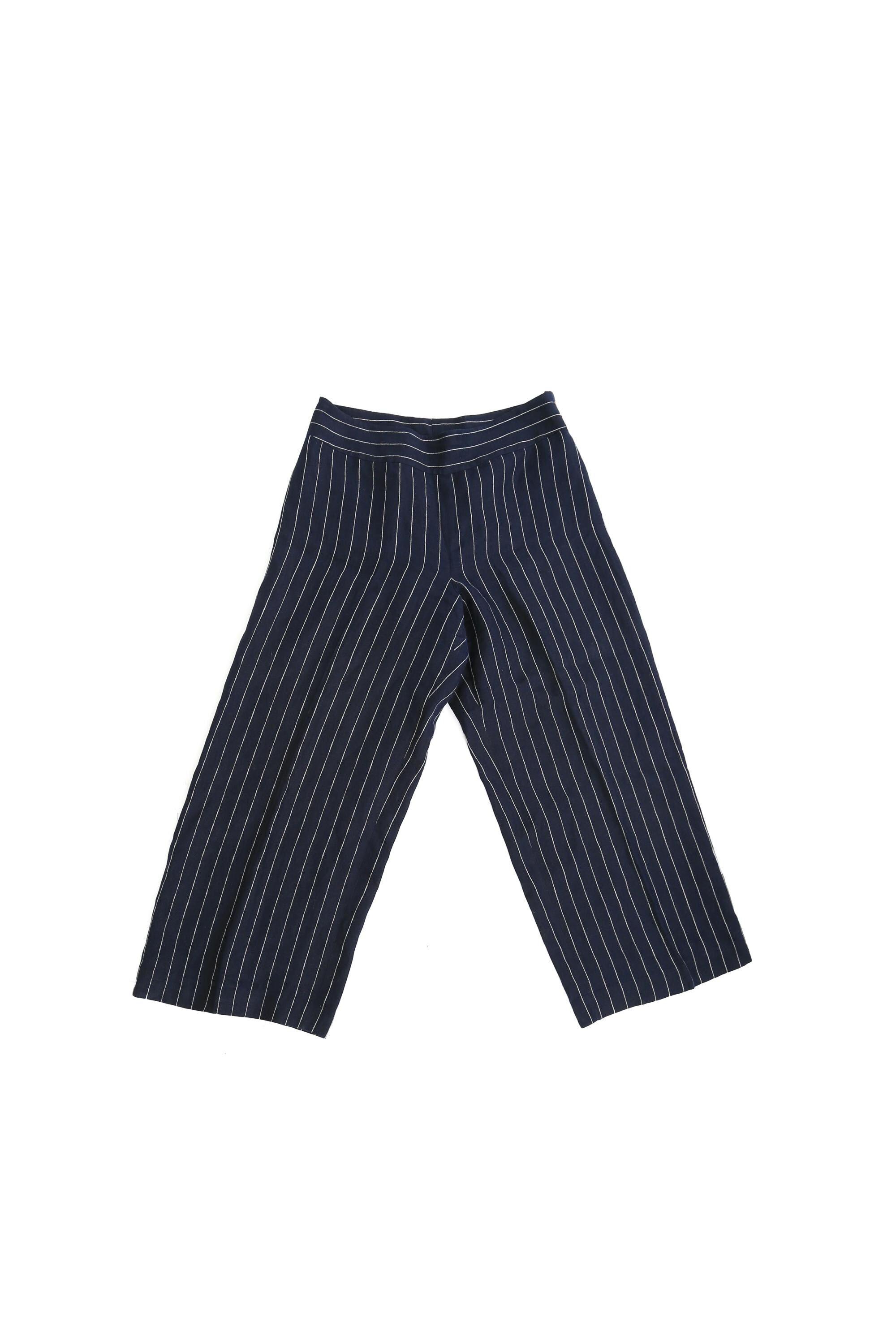 Lauren Ralph Lauren Navy Blue Pin Striped Wide Leg Linen Slacks - Etsy