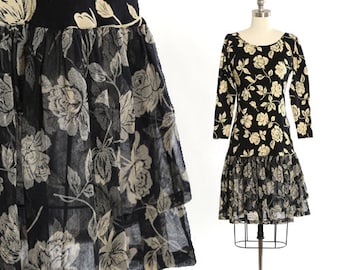 Vintage 90s black floral Adrienne Vittadini dress