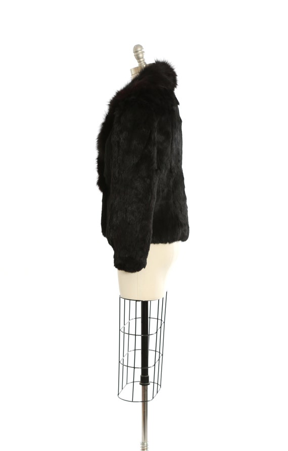 Vintage 80s black plush Rabbit Fur Coat chubby St… - image 6