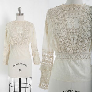 Antique Edwardian 1900s natural cotton lace crochet blouse