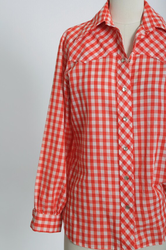 Vintage 70s Wrangler Red + white Gingham western … - image 4