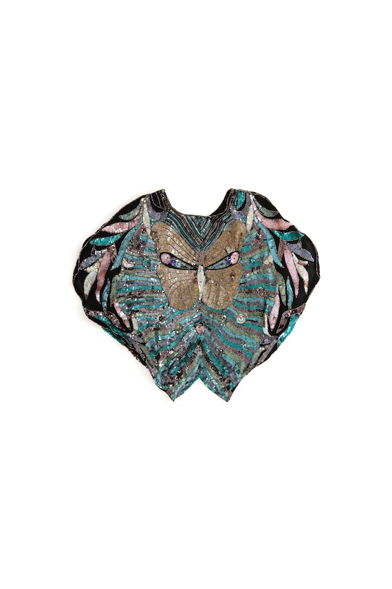 Butterfly silk blouse | Vintage 70s beaded sequin 