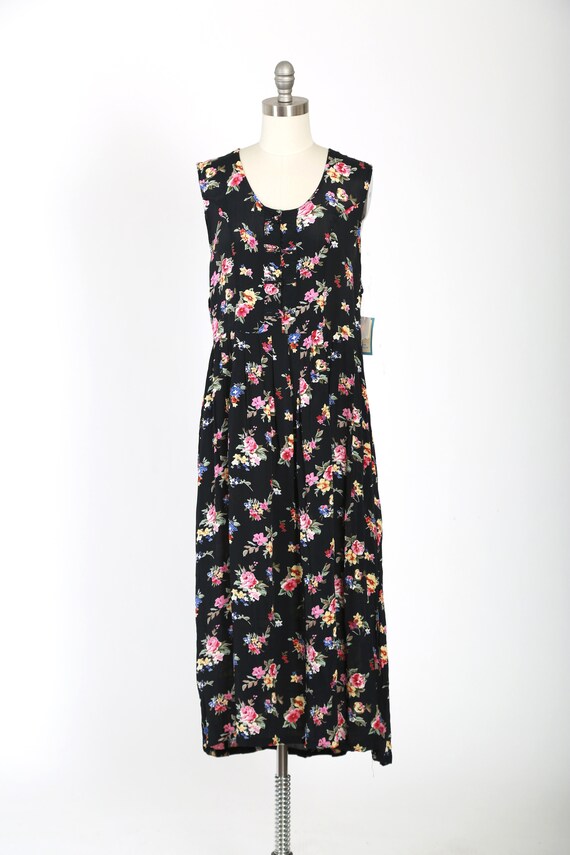 Vintage 90s dark floral rayon dress | 1990s deads… - image 2