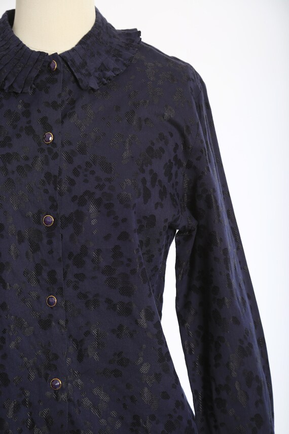 French leopard print blouse | Vintage 90s blue le… - image 4