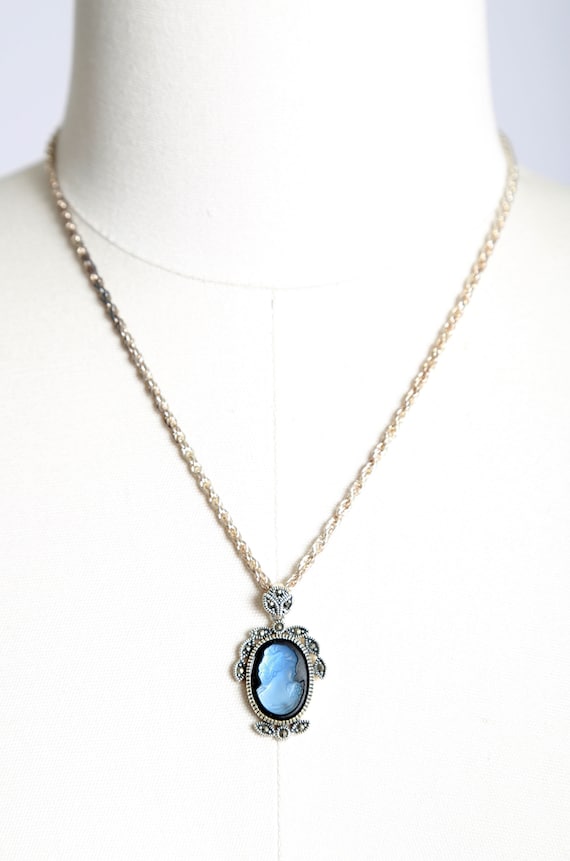 Vintage Sterling Silver Marcasite Blue 