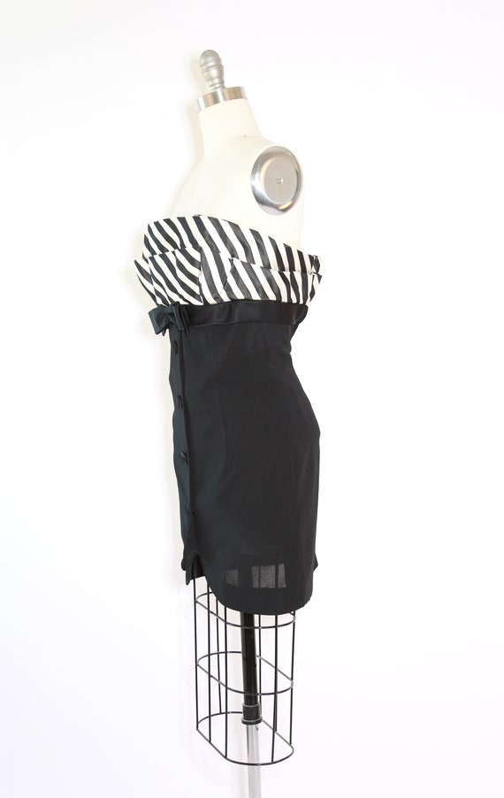 Tuxedo mini dress | Vintage 80s striped Black + w… - image 6