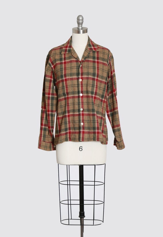 Vintage 70s Christmas plaid wool shirt