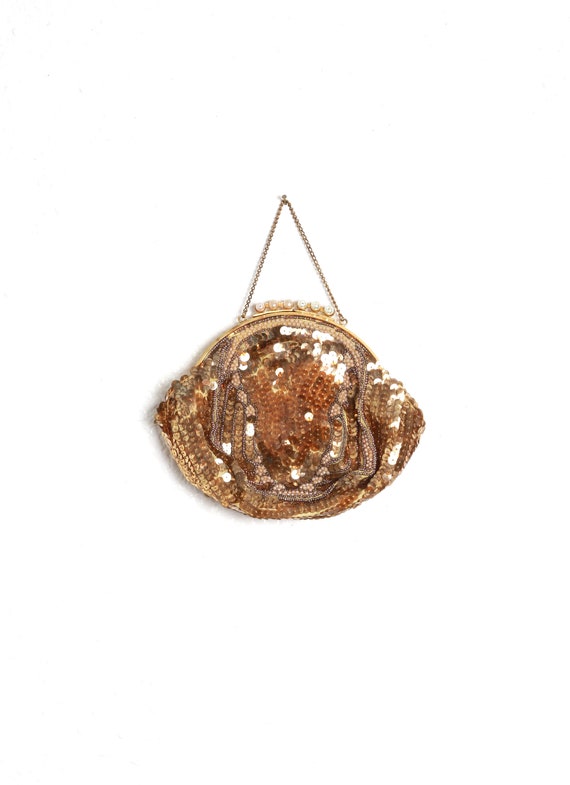40s gold sequin seed pearl purse