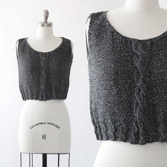 Crochet Knit tank top | Vintage 90s cable knit cro