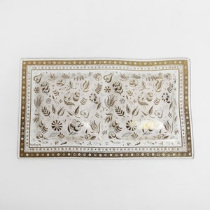 Vintage Georges Briard Mid Century Modern 22kt gouden dienblad met bloemenglas