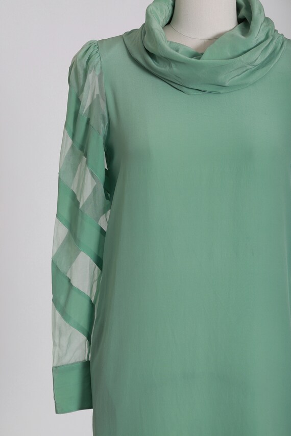 Mint silk dress | Vintage 70s Cowl neck silk dress - image 3