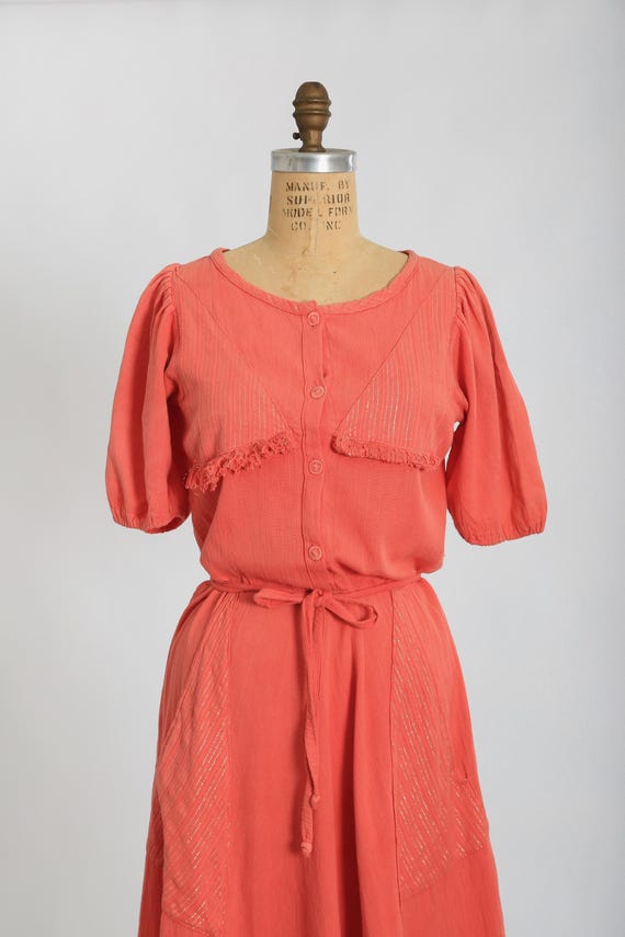 Vintage 40s salmon orange pink cotton day dress - image 3