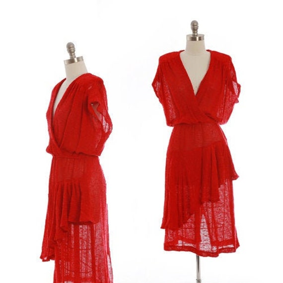 Crochet salsa dress | Vintage 70s red crochet knit