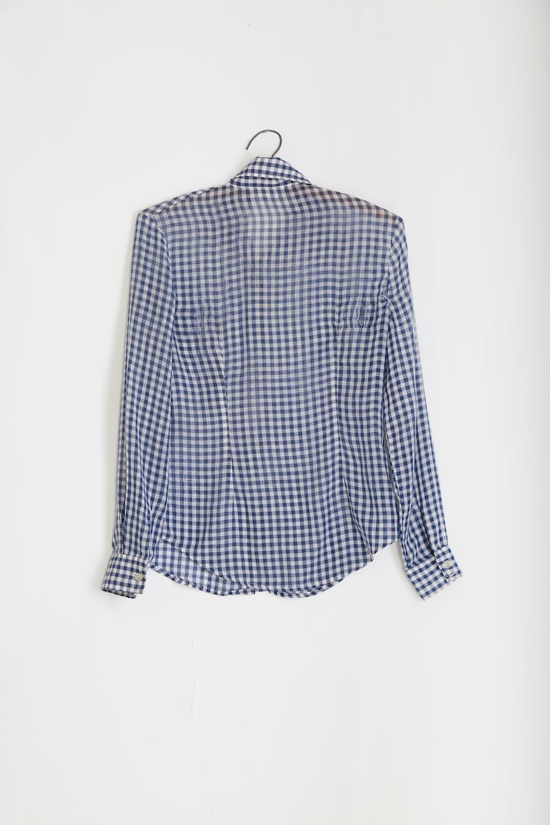 Levis Gingham shirt | Vintage 70s Levis blue + white Gingham button Shirt image 4