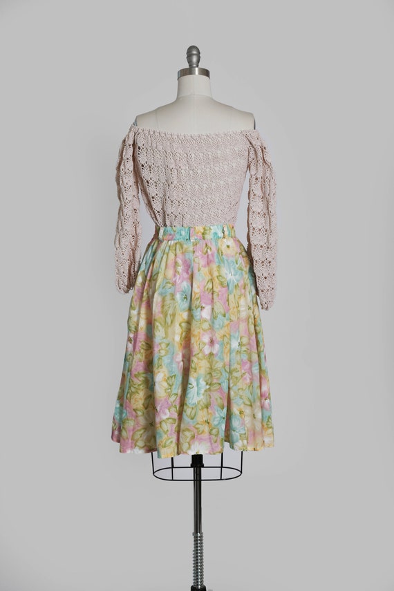 Vintage 80s pastel watercolor floral cotton skirt - image 7