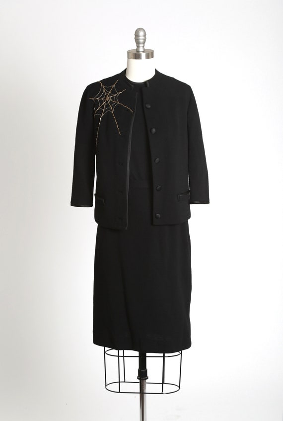 Spiderweb suit | Vintage 60s black knit wool bead… - image 4