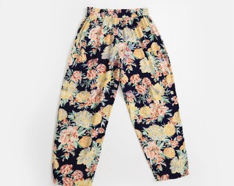 pantalon en rayonne à fleurs vintage des années 90