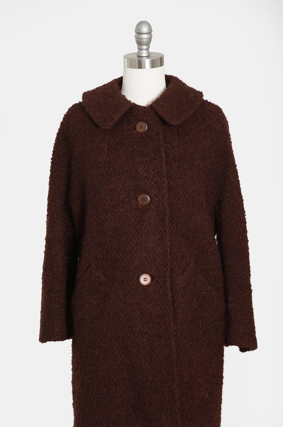 Bouclé wool coat | Vintage 50s chocolate brown bo… - image 4