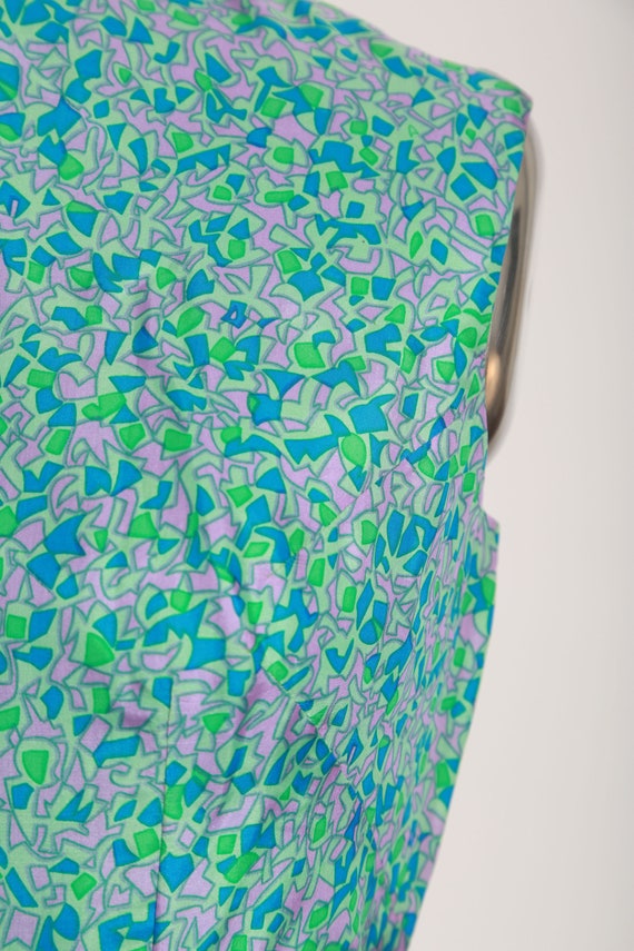 Vintage 60s abstract green blue silk cheongsam dr… - image 4