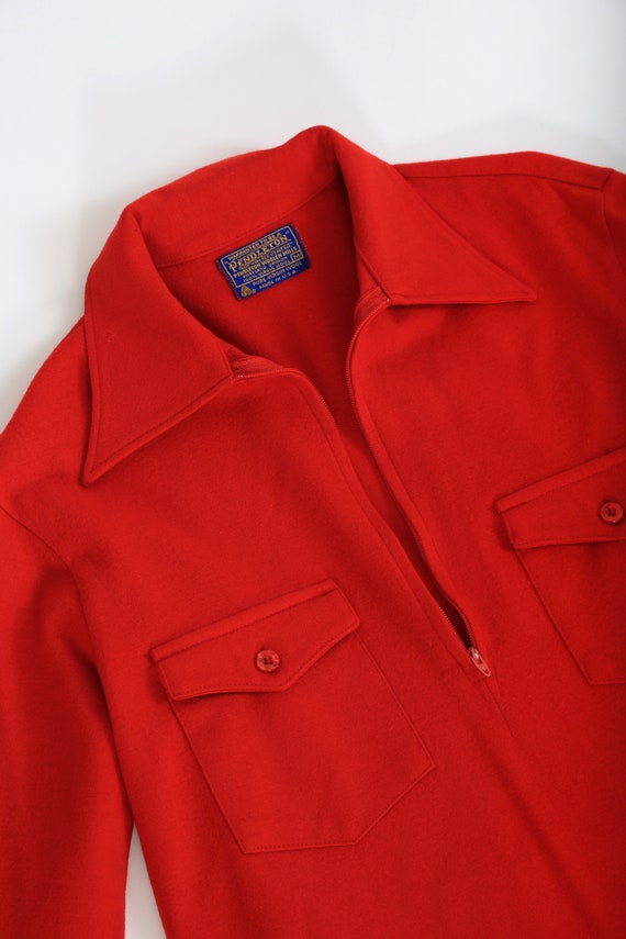 Vintage 60s 70s PENDLETON Red half zip wool shirt… - image 2