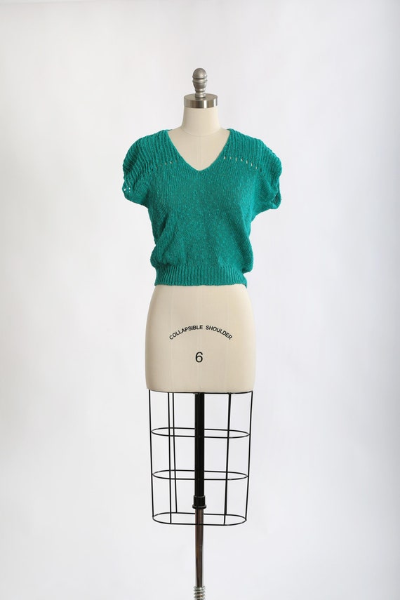 Vintage 80s Teal Green Cotton Ramie Linen Knit Sweater - Etsy 