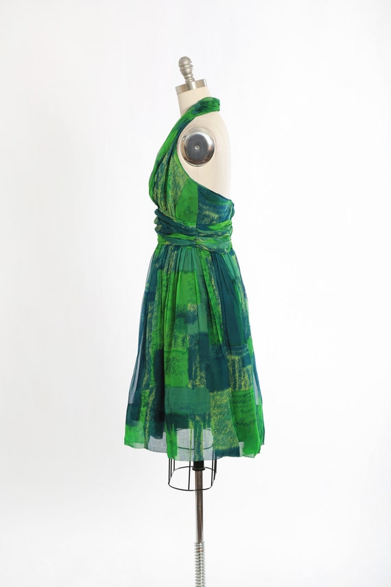 Vintage 50s green silk halter dress | 1950s Jon M… - image 7