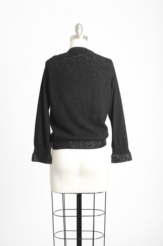 Sequin Lambswool Cardigan | Vintage 50s Black Sequin Knit