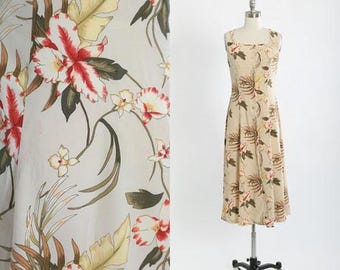 Y2K tropical floral silk midi dress